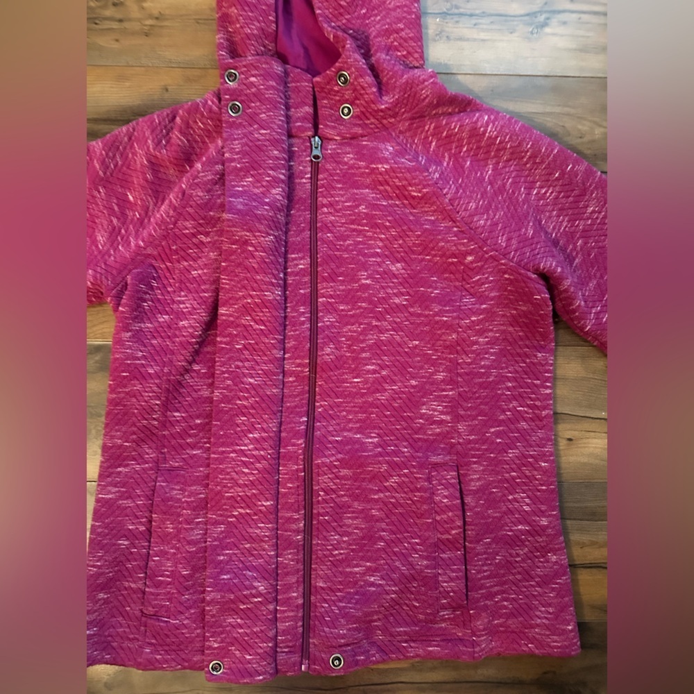 💕 T by Talbots Quilted Knit Longline Hooded Jacket | Size M | Raspberry Heather - Picture 9 of 10